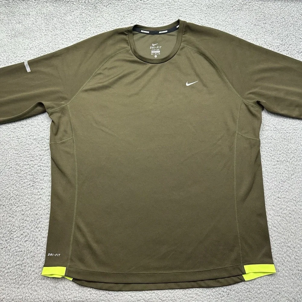 Nike Running 519700-321 Mens XL Nike Miler Dri-Fit L/S Green CrewNeck Shirt